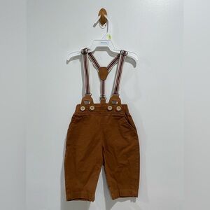Baby Brown Suspender Pants with Striped Braces / 1-3 Months
